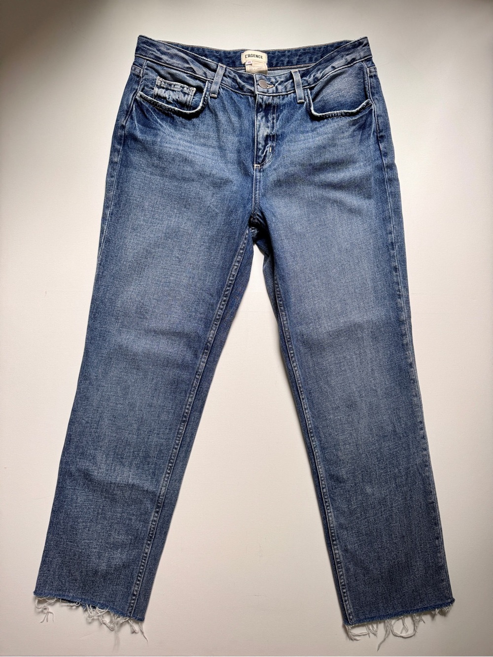 L'AGENCE Milana Stovepipe Straight Leg Jeans Raw Hem Size 28 Lived-In Heritage